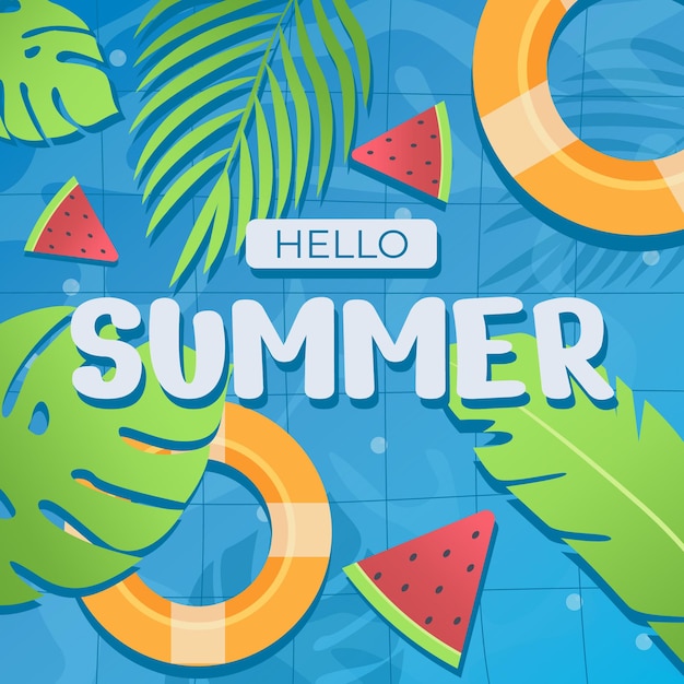 Banner de venda de verão de design plano, postagem em mídia social, cupom de desconto