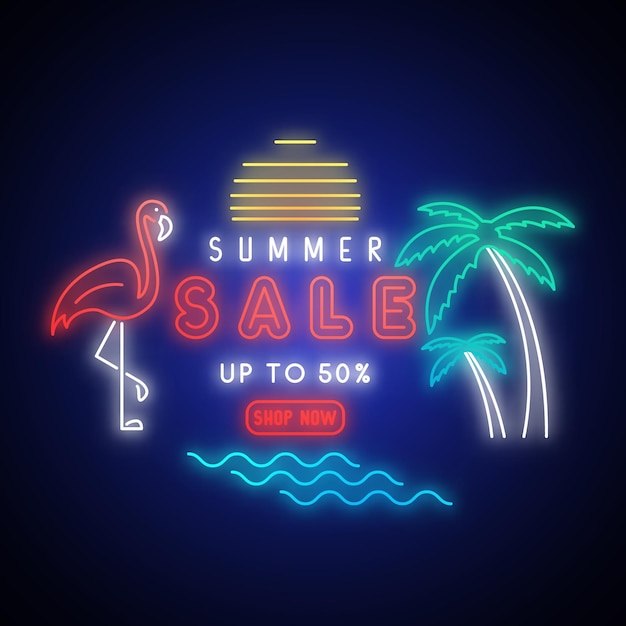 Banner de venda de verão neon