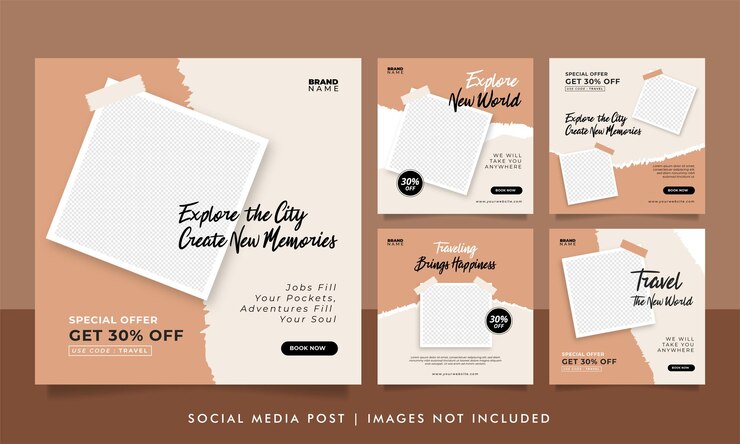 Vetor banner de venda de viagens e modelo de postagem de mídia social
