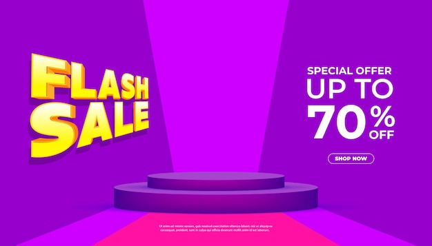 Banner de venda em flash para site de promoções de produtos de compras on-line e folheto.