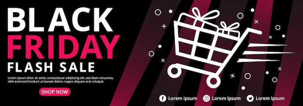 Banner de venda flash da black friday com carrinho se movendo rapidamente