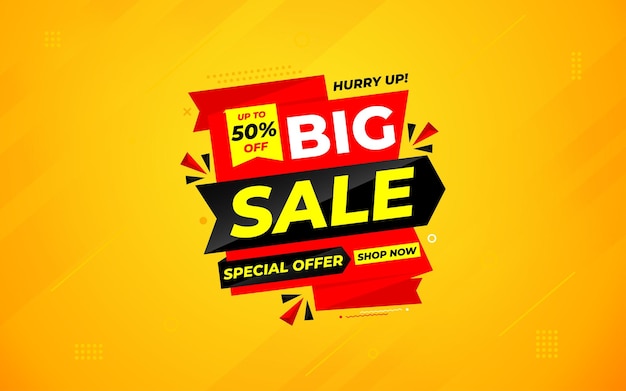 Banner de venda grande Design de etiqueta de preço de oferta especial Design de etiquette de festival de desconto de produto Modelo de banner de pormoção de venda super de venda plana Ilustração vetorial