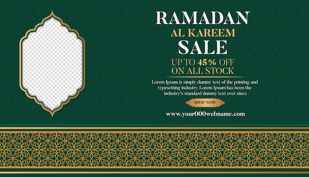 Banner de venda verde ramadan kareem ornamento islâmico fundo lanterna ramadan venda post de mídia social