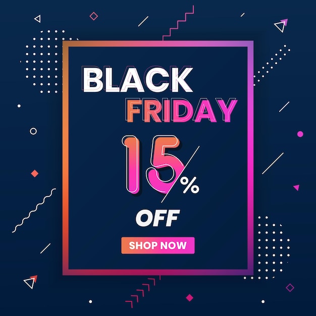 Banner de vendas da black friday 15 fora da promoção black friday 15 oferta de desconto