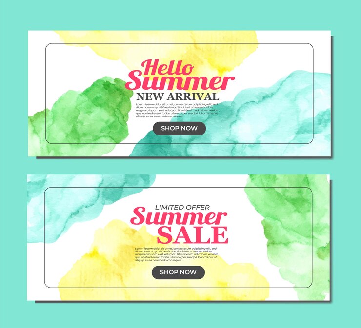 Vetor banner de verão com aquarela colorida