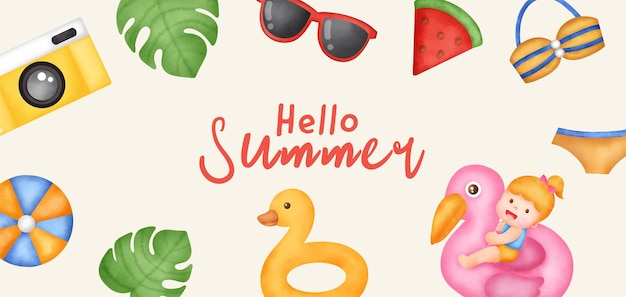 Banner de verão com elementos de verão