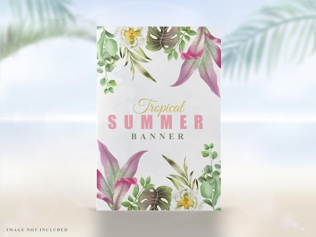 Banner de verão com floral tropical