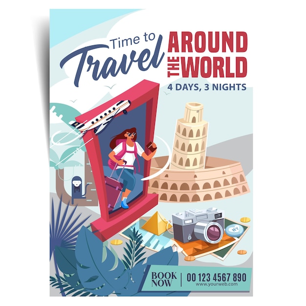Banner de viagem ao redor do mundo e foto da capa