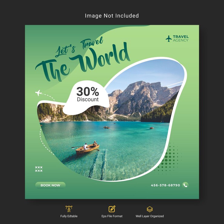 Banner de viagens e férias de turismo nas redes sociais
