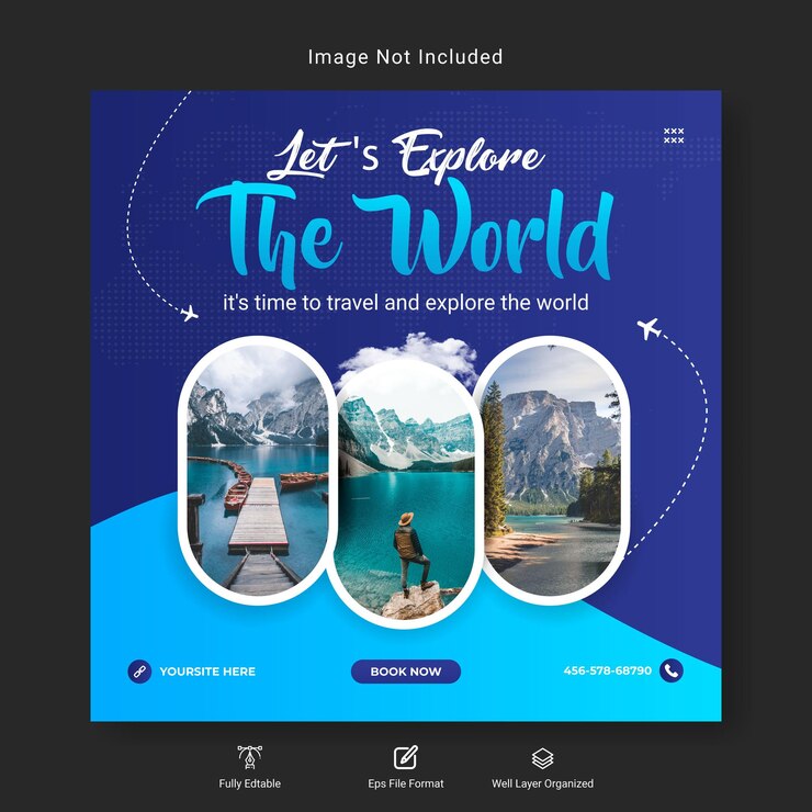 Banner de viagens e férias de turismo nas redes sociais
