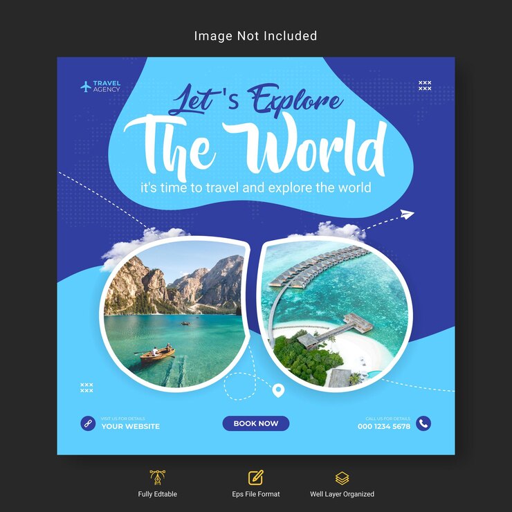 Banner de viagens e férias de turismo nas redes sociais