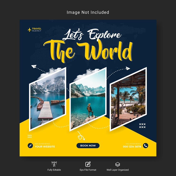 Banner de viagens e férias de turismo nas redes sociais