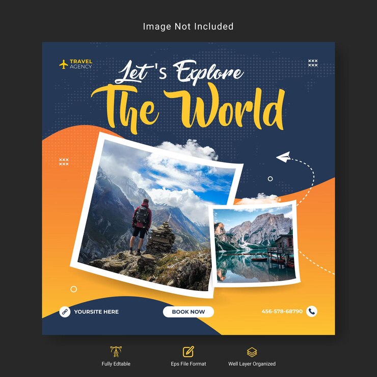 Banner de viagens e férias de turismo nas redes sociais