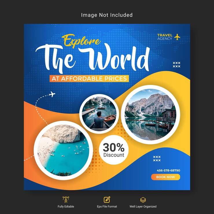 Banner de viagens e férias de turismo nas redes sociais