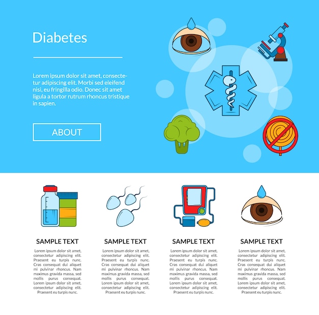 Vetor banner de web de ícones coloridos de diabetes