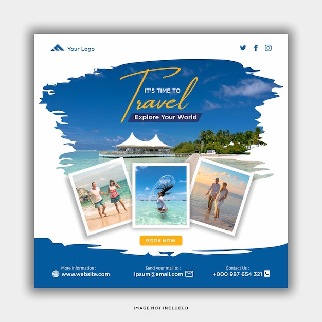 Banner de web post de mídia social de férias de viagem de férias