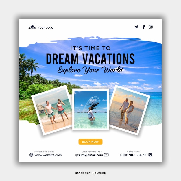 Banner de web post de mídia social de férias de viagem de férias