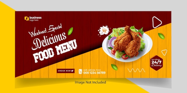 Banner delicioso de pizza de fast food com postagem de capa de mídia social Banner de comida com desconto em restaurante
