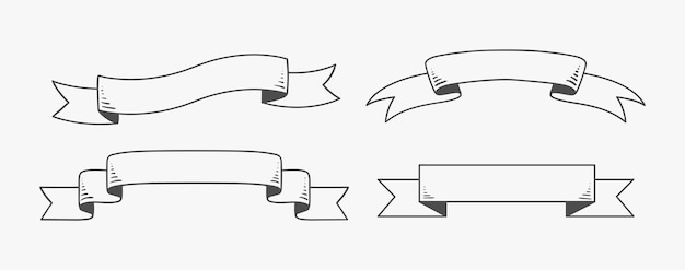 banner desenho de fita em fundo branco em estilo doodle