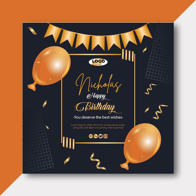 Banner digital de celebração de aniversário feliz modelo de postagem do Instagram