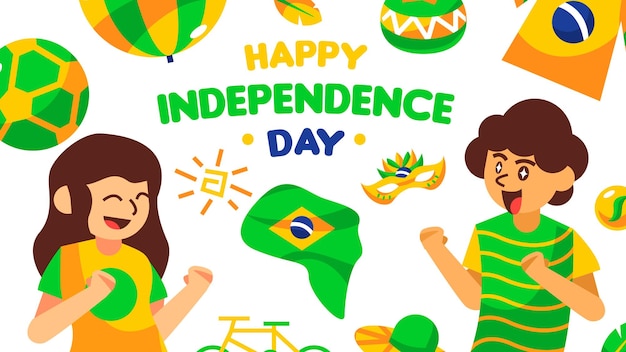 Banner do dia da independência do brasil desenhado à mão com ilustração de desenho animado bonito