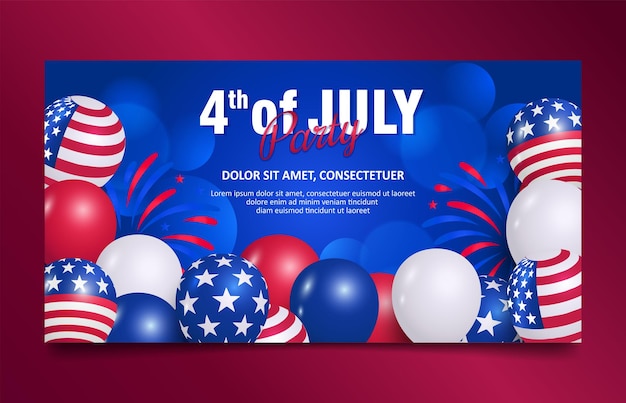 Banner do dia da independência dos eua com fundo azul brilhante e vibrante de balões americanos