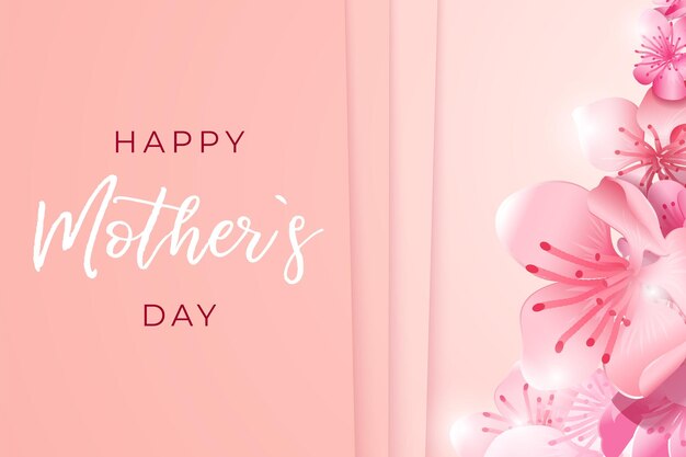 Banner do dia da mãe Mãe cartão postal realista fundo de flores cor de rosa convite de felicitações de cartão de férias de menina mulher ou modelo de vetor de cartaz