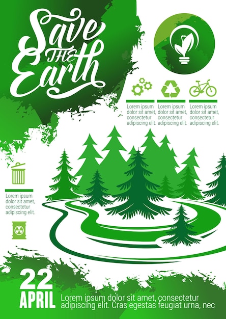 Banner do dia da terra com árvore verde e ícone ecológico