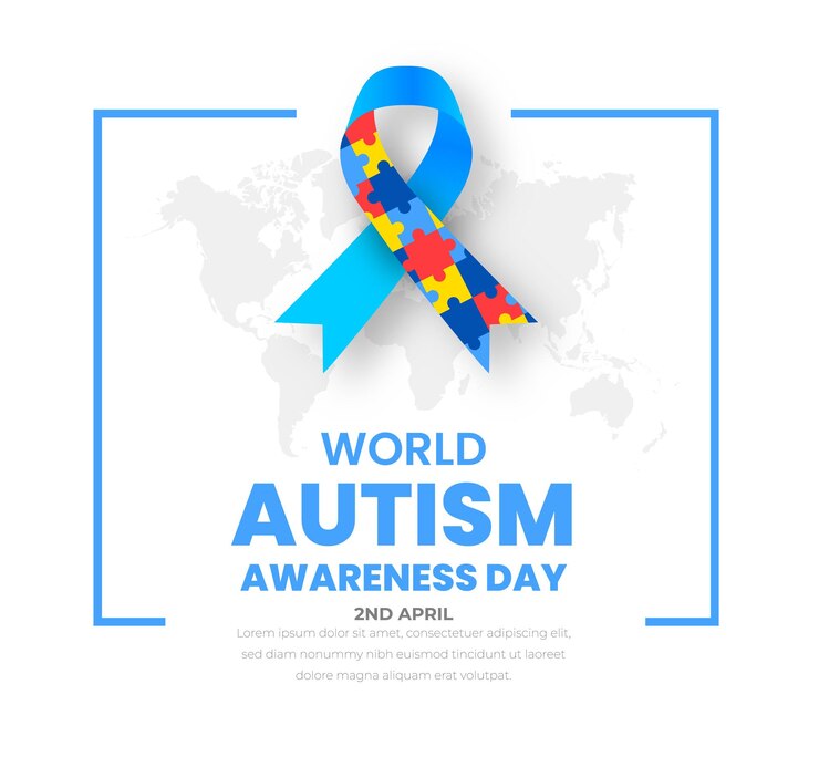 Banner do dia mundial de conscientização do autismo com fita de quebra-cabeça e modelo de design de mapa do mundo