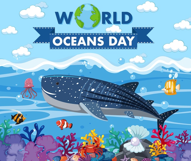 Banner do dia mundial do oceano com muitos animais marinhos diferentes