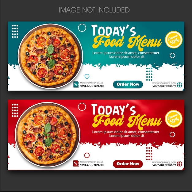 Banner do menu de comida de hoje com pizza e desconto