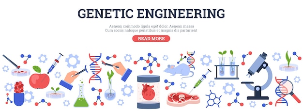 Vetor banner do site sobre ilustração vetorial de estilo plano de engenharia genética