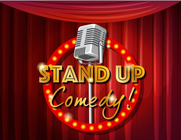 Vetor banner do stand up comedy com microfone vintage