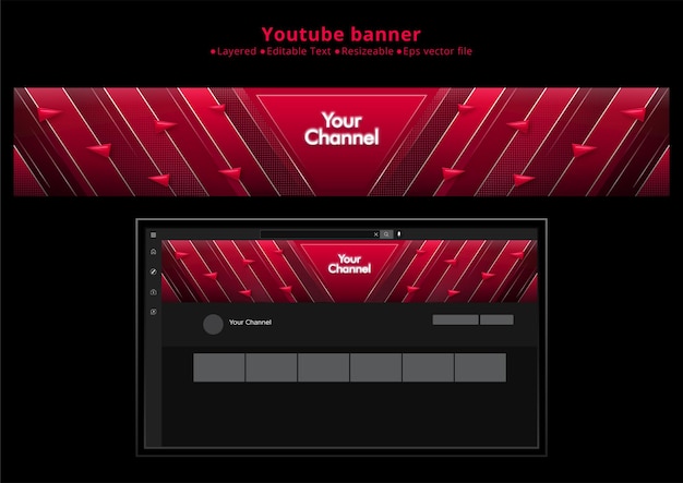 Vetor banner do youtube com tema vermelho