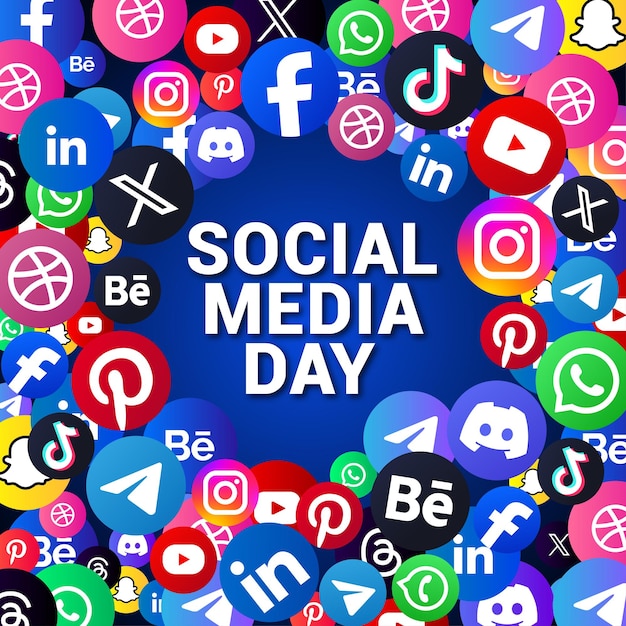 Banner e pôster de modelo para o dia das redes sociais