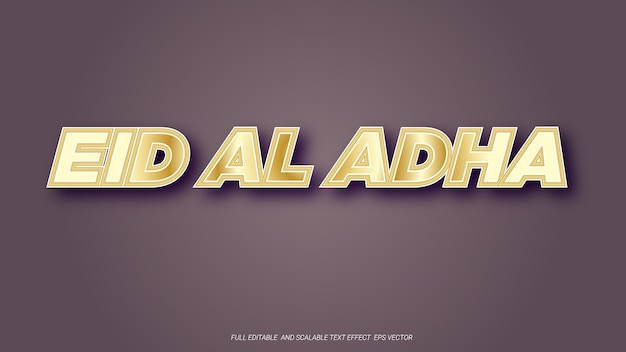 Banner eid al adha mubarak com efeito de texto em estilo 3d editável