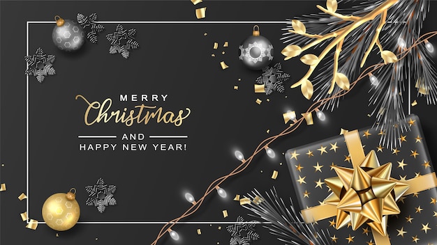 Banner elegante de Feliz Natal e Ano Novo
