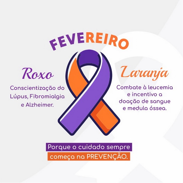 Vetor banner em português fevereiro prevenção brasil campanha fevereiro roxo e laranja leucemia câncer