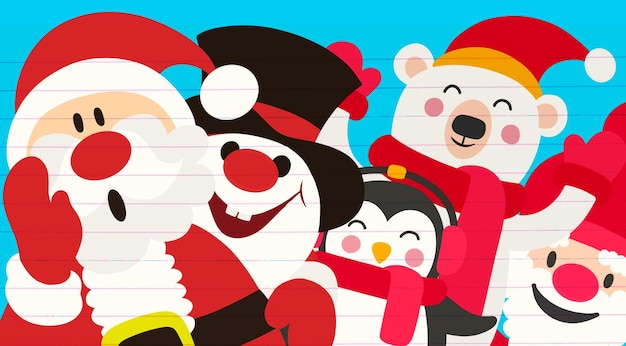 Banner engraçado de personagens de desenhos animados de natal Um conjunto de personagens de natal feliz