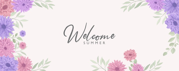 Banner floral elegante com tema de verão