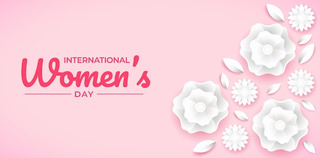 Vetor banner floral estilo papel do dia internacional da mulher
