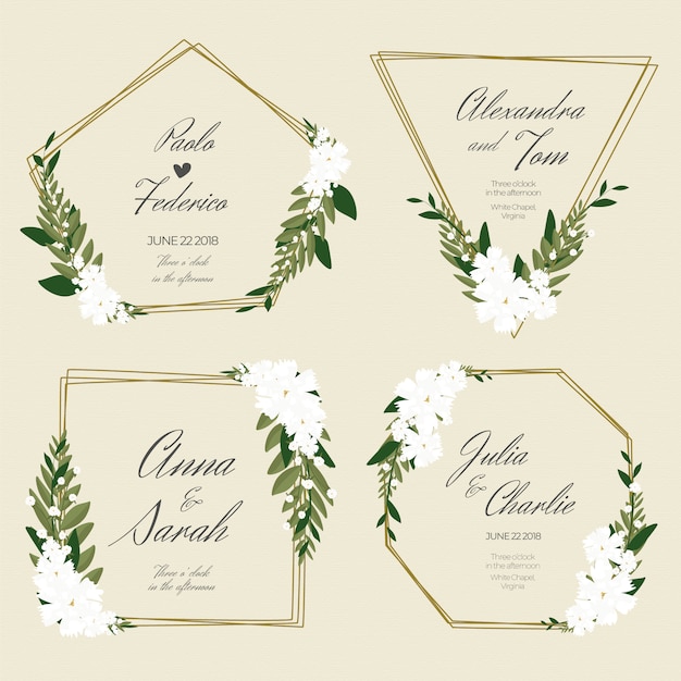 Banner floral para casamento com molduras douradas