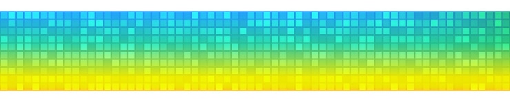 Vetor banner horizontal abstrato ou fundo de pequenos quadrados ou pixels em cores azuis e amarelas claras