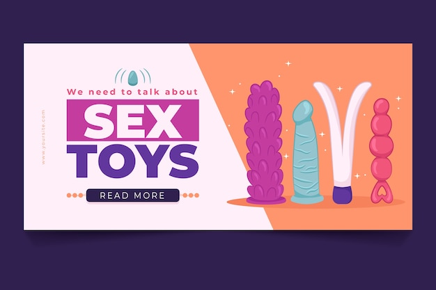 Banner horizontal de brinquedos sexuais desenhados à mão