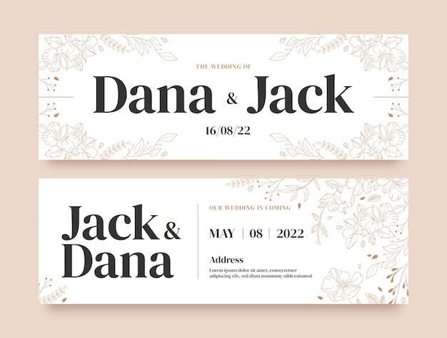 Banner horizontal de celebração de casamento desenhado à mão