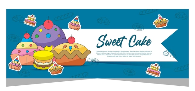 Vetor banner horizontal de design vetorial de cupcakes doces
