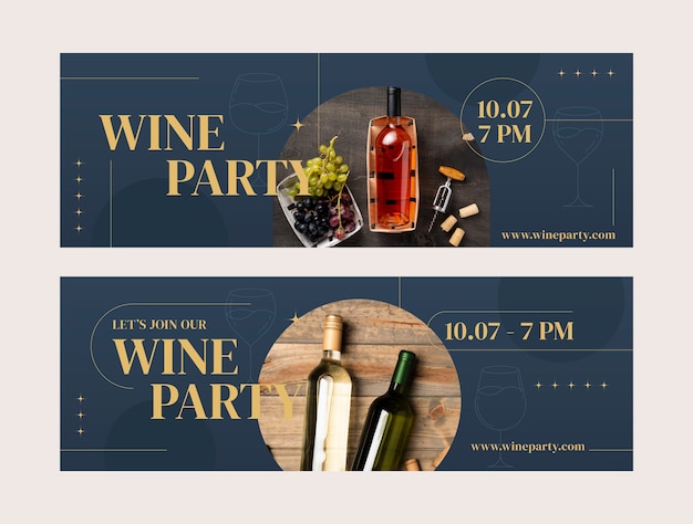 Banner horizontal de festa de vinho de design plano