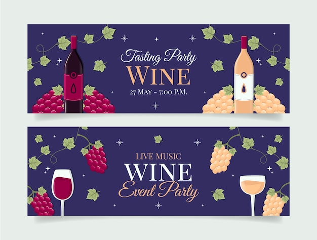 Banner horizontal de festa de vinho de design plano