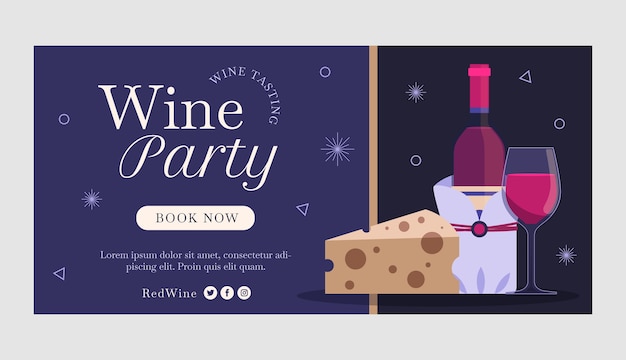 Banner horizontal de festa de vinho desenhado à mão