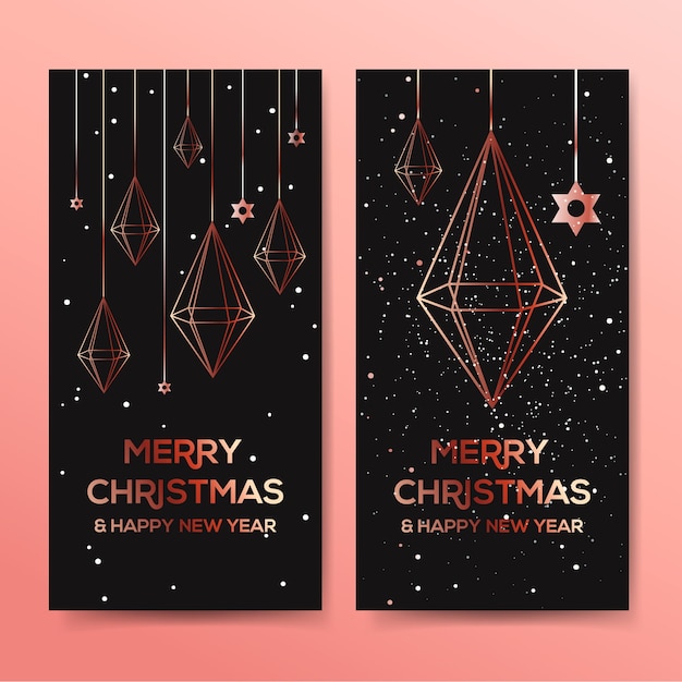 Banner horizontal de natal com decoração em cristal ouro rosa